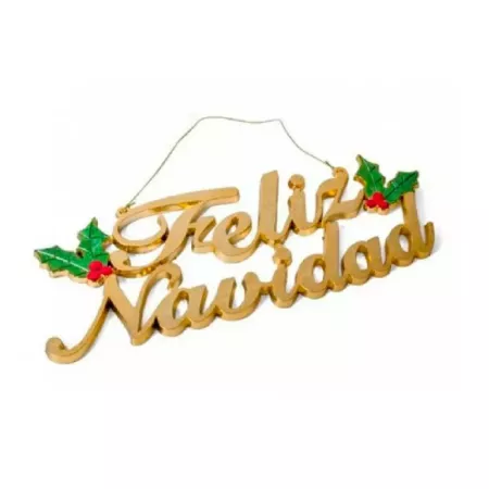 Letrero Feliz Navidad Metalizado 12x29 cm - Decoración Festiva