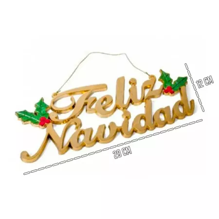 Letrero Feliz Navidad Metalizado 12x29 cm - Decoración Festiva