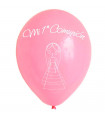 Tradineur - Set de 12 globos para la Primera Comunión de látex de caucho natural, decoración en fiestas, celebraciones, hogar (Rosa, niña)