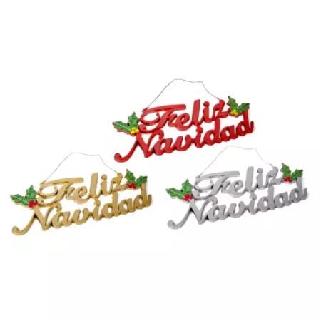Letrero Feliz Navidad Metalizado 12x29 cm - Decoración Festiva
