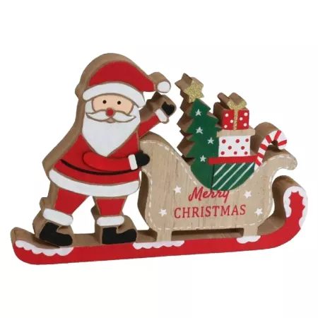 Figura Papa Noel en Trineo de Madera 20 cm - Decoración Navideña