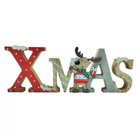 Letrero Navideño XMAS con Reno de Madera - Decoración Festiva