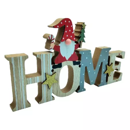 Letrero Navideño Home con Gnomo en Madera – Decoración Cálida