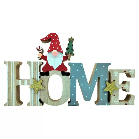 Letrero Navideño Home con Gnomo en Madera – Decoración Cálida