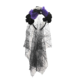 Tradineur - Diadema catrina con velo, flores negras y lilas, complemento para disfraces de carnaval, Halloween, cosplay (Adulto, talla única)