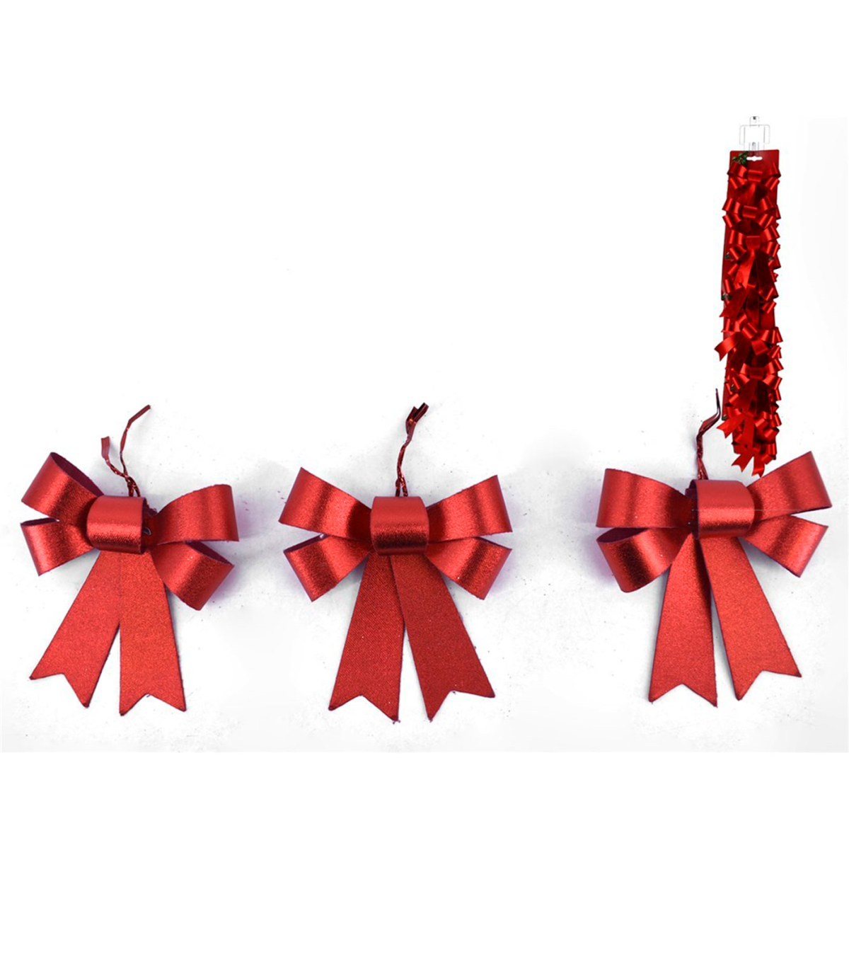 Pack de 9 Lazos decorativos, poliéster y plástico, Adornos Navidad, árbol, envolver regalos, manualidades (rojo brillo, 10 x 13 cm)