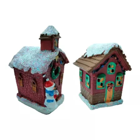 Casita navideña con luces LED decoración resina 8x5x6 cm modelo surtido temporada festiva