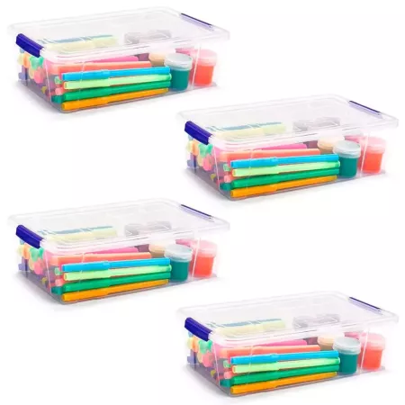 Tradineur - Pack de 4 cajas de almacenaje de plástico transparente, 2 litros, minicajas de ordenación apilables con tapa 7,5 x 2 Tradineur - Pack de 4 cajas de almacenaje de plástico transparente, 2 litros, minicajas de ordenación apilables con tapa 7,5 x 2