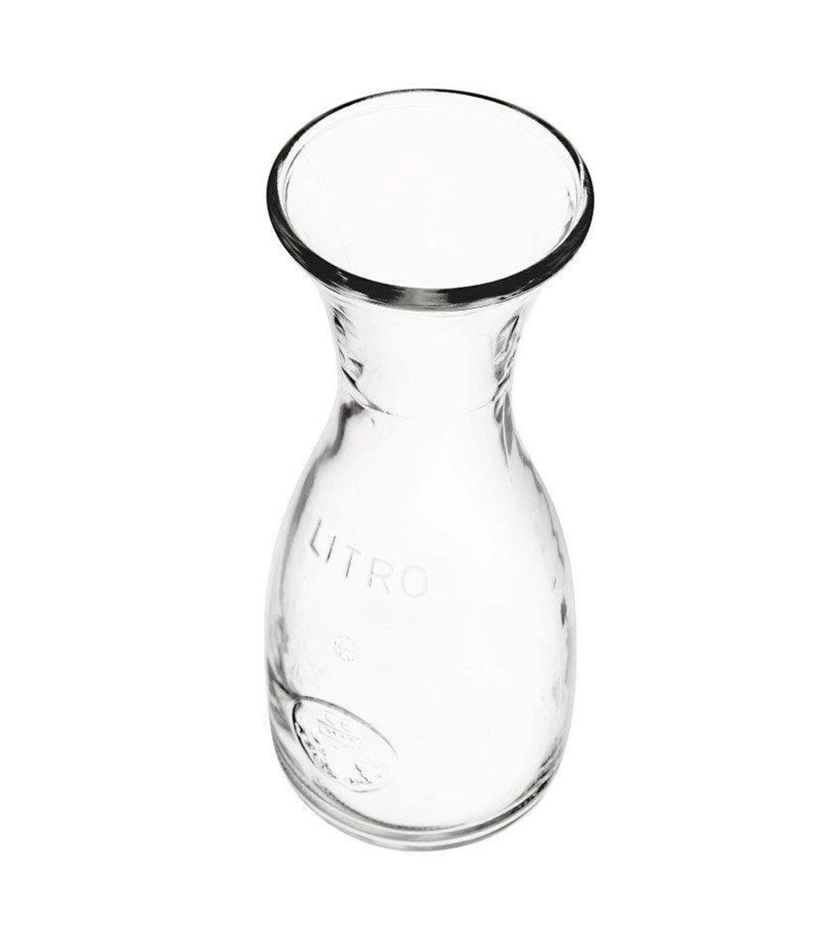 Tradineur - Garrafa de vidrio rayado sin tapón, botella de cristal a rayas  para almacenar bebidas, agua, vino (8 litros, 36 x 23