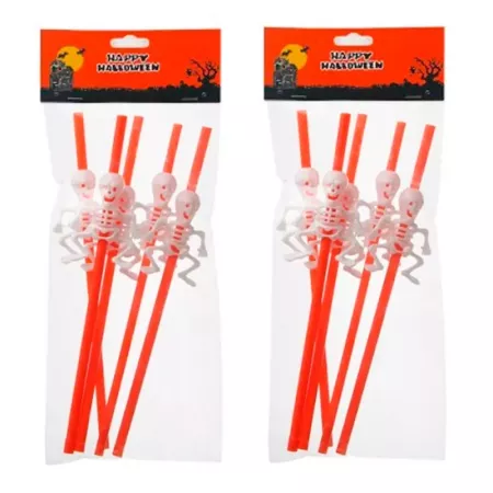 Tradineur - Pack de 10 pajitas de esqueleto, reutilizables, plástico, servir cócteles, bar, decoración de Halloween, carnaval, c