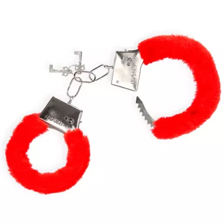 Tradineur - Pack de 3 pares de esposas con pelo, metálicas, incluyen llaves y botón de seguridad, complemento, disfraces, carnav