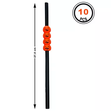 Tradineur - Pack de 10 pajitas de calabaza reutilizables, plástico, servir cócteles, bar, decoración de Halloween, carnaval, crá