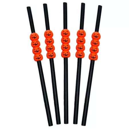 Tradineur - Pack de 10 pajitas de calabaza reutilizables, plástico, servir cócteles, bar, decoración de Halloween, carnaval, crá