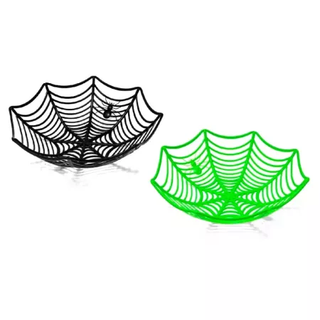 Tradineur - Pack de 2 fruteros de Halloween - Fabricado en Plástico - Diseño Telaraña - Ø 27,5 x 8,5 cm - Color Aleatorio