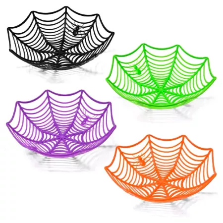 Tradineur - Pack de 2 fruteros de Halloween - Fabricado en Plástico - Diseño Telaraña - Ø 27,5 x 8,5 cm - Color Aleatorio