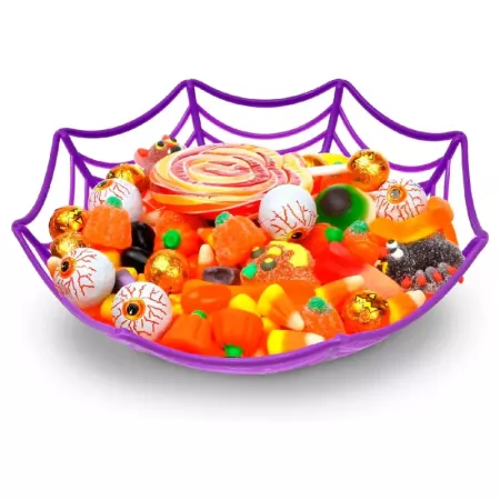 Tradineur - Pack de 2 fruteros de Halloween - Fabricado en Plástico - Diseño Telaraña - Ø 27,5 x 8,5 cm - Color Aleatorio