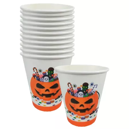 Packs de 48 vasos de papel Halloween 270 ml con calabaza