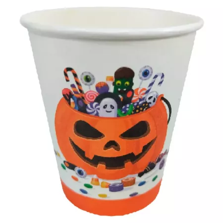 Packs de 48 vasos de papel Halloween 270 ml con calabaza