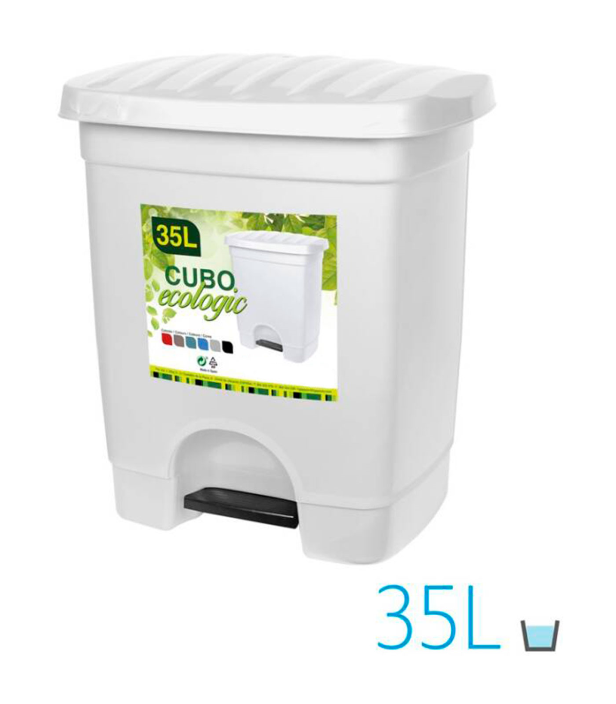 Tradineur - Cubo de basura con pedal, 1 compartimento, plástico, contenedor  de residuos, papelera, cocina, fabricado en España (