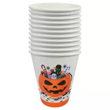 Packs de 48 vasos de papel Halloween 270 ml con calabaza