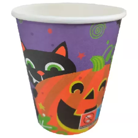 Pack 48 vasos papel Halloween 270ml calabaza y gato Pack 48 vasos papel Halloween 270ml calabaza y gato