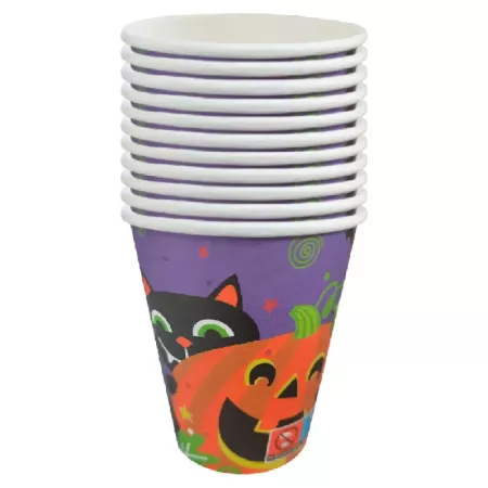 Pack 48 vasos papel Halloween 270ml calabaza y gato Pack 48 vasos papel Halloween 270ml calabaza y gato