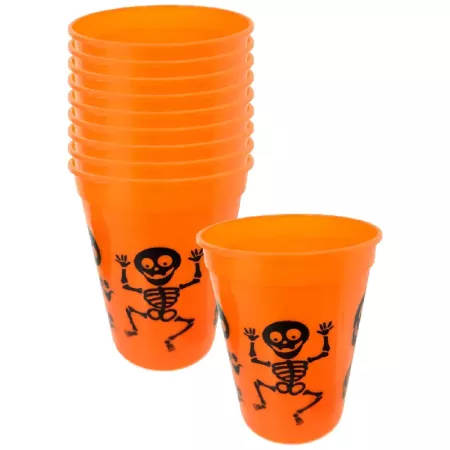 Pack 12 Vasos Halloween Esqueleto Plástico 8x10 cm Fiesta