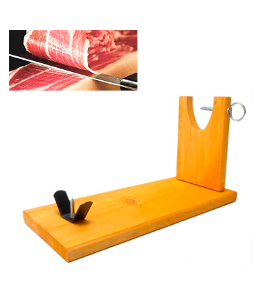 Tradineur - Jamonero de madera curvado con cuchillo, soporte para pata o  paleta de jamón serrano e ibérico, agarres metálicos, f