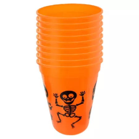 Pack 12 Vasos Halloween Esqueleto Plástico 8x10 cm Fiesta