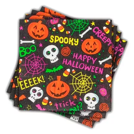 Tradineur - Pack de 48 servilletas desechables de Halloween - Diseño caraberas y calabazas - Accesorio para mesa - 16,5 x 16,5 c