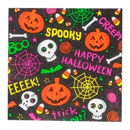 Tradineur - Pack de 48 servilletas desechables de Halloween - Diseño caraberas y calabazas - Accesorio para mesa - 16,5 x 16,5 c