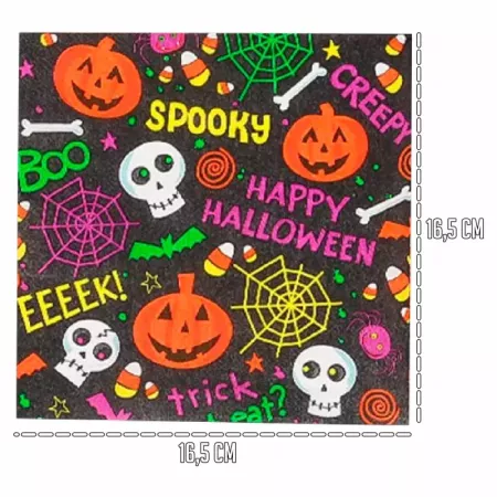 Tradineur - Pack de 48 servilletas desechables de Halloween - Diseño caraberas y calabazas - Accesorio para mesa - 16,5 x 16,5 c