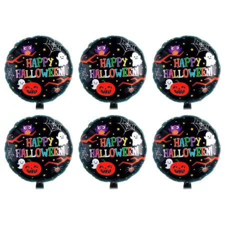 Tradineur - Pack de 6 Globos con letrero "Happy Halloween" - Diseño Original con Fantasmas, Calabaza, Araña, etc. - 43 x 43 cm