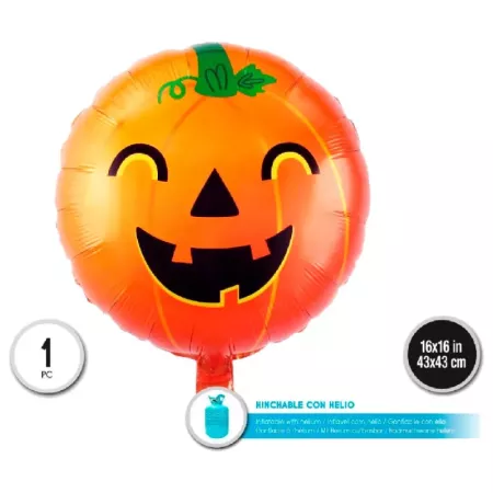 Tradineur - Pack de 6 Globos con diseño calabaza sonriente - Ideal para decoración de Halloween - 43 x 43 cm