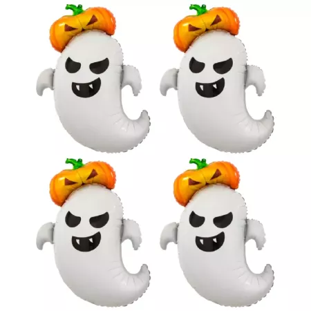Tradineur - Pack de 4 Globos en forma de fantasma y calavera - Ideal para decoración de Halloween - 84 x 63 cm