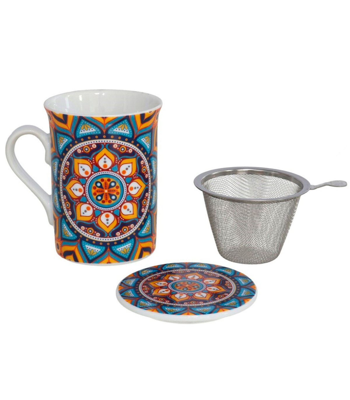 Taza mug de porcelana para té, infusiones, incluye tapa y filtro de acero  inoxidable, mantiene caliente la infusión