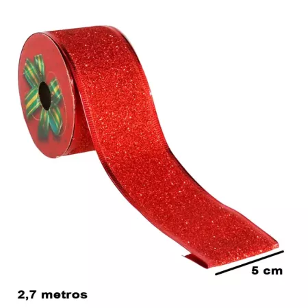 Pack 4 cintas rojas glitter Navidad 5 cm x 2,7 m decoración