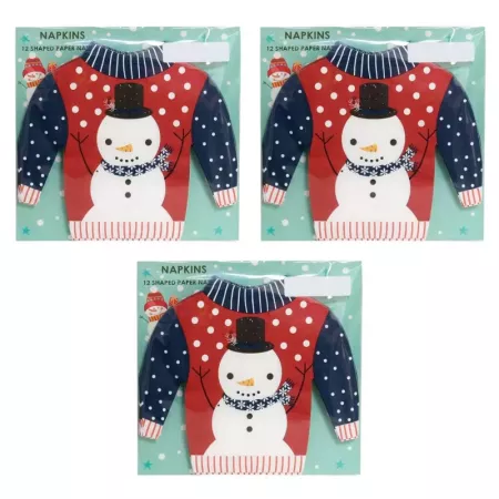 Pack 36 Servilletas Navideñas Jersey Muñeco de Nieve 33 cm