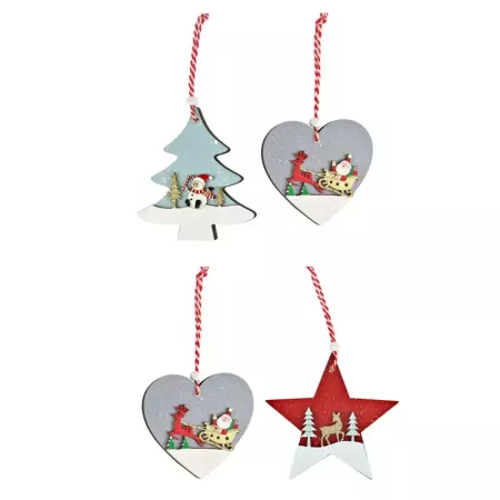 Pack 4 Adornos Navideños de Madera para Hogar 8-10 cm Pack 4 Adornos Navideños de Madera para Hogar 8-10 cm