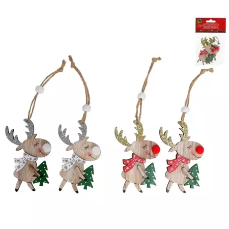 Pack 8 Colgantes Navidad Madera Reno y Árbol Decorativos