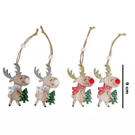 Pack 8 Colgantes Navidad Madera Reno y Árbol Decorativos