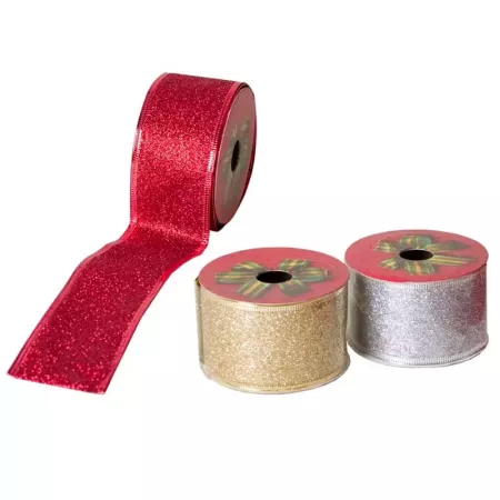 Pack 3 Cintas Navideñas con Glitter 5 cm x 2,7 m