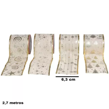 Pack 4 Cintas Navidad Champagne Brillantes 6,3x2,7m Decoración