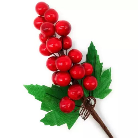 Pack 6 Ramos de Acebo 20 cm con Bayas Rojas Navideñas