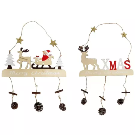Pack 2 Adornos Navideños de Madera con Figuras y Piñas