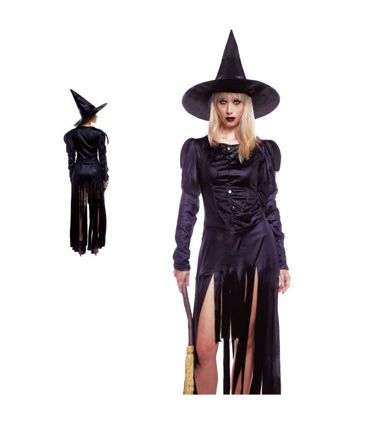 Tradineur - Disfraz de bruja negra para mujer, poliéster, incluye vestido y  sombrero, carnaval, Halloween, cosplay (Adulto, Tall