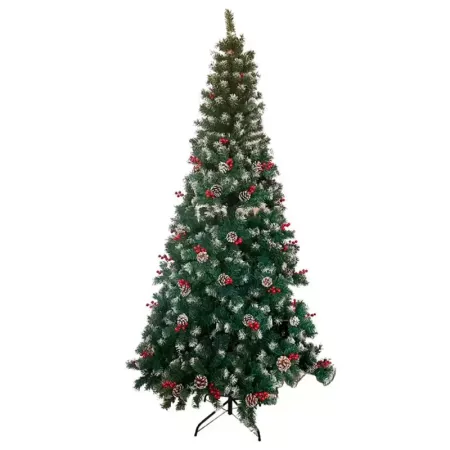 Árbol de Navidad 210 cm con piñas y bayas, fácil montaje