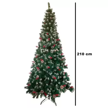 Árbol de Navidad 210 cm con piñas y bayas, fácil montaje