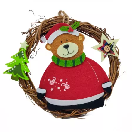 Pack 2 Coronas Navideñas Madera y Polièster Ø19 cm Surtido