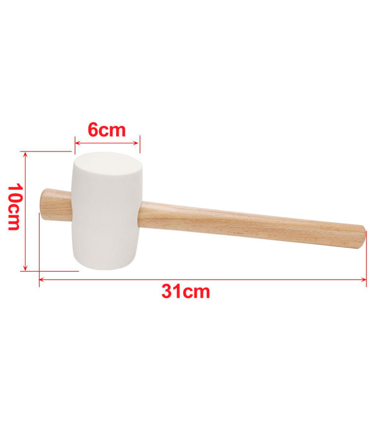 Tradineur - Martillo de goma de 500 g - Longitud 31 cm - Mango de madera -  Ideal para obras de bricolaje y carpintería (Blanco)
